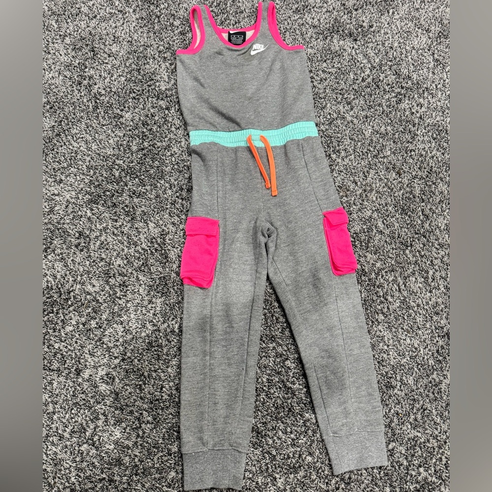Nike Kids Gray Jogger Jumper with Pink Pockets and Aqua Waistband